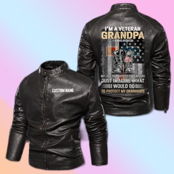 Personalized Leather Jacket I'M A Veteran Grandpa