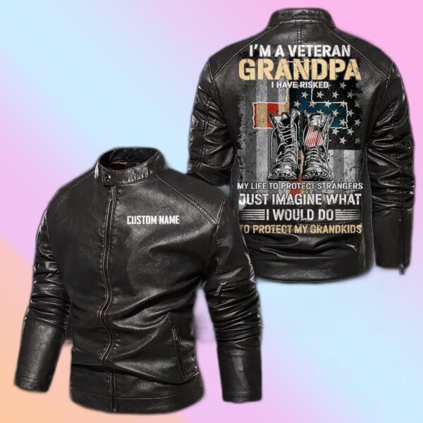 Personalized Leather Jacket I'M A Veteran Grandpa