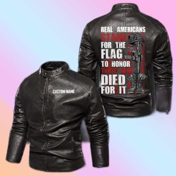 Personalized Leather Jacket Real Americans Stand For The Flag