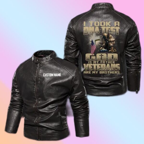 Personalized Leather Jacket God Is My Father - Veterans Are My Brothers