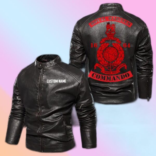 Personalized Leather Jacket Royal Marines Comando 1664 Uk Flag