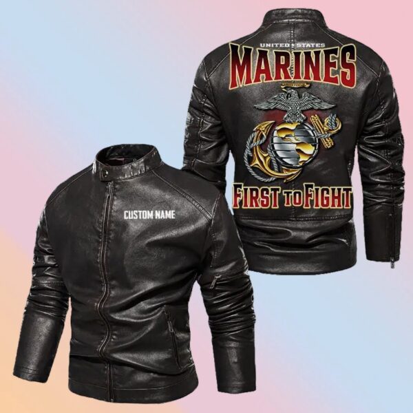 Personalized Leather Jacket Marines First To Fight