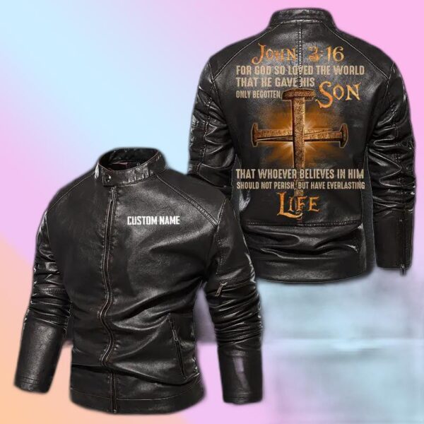 Personalized Leather Jacket God So Loved The World