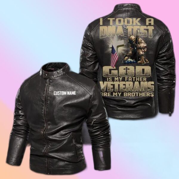Personalized Leather Jacket God Is My Father Veterans Are My Brothers