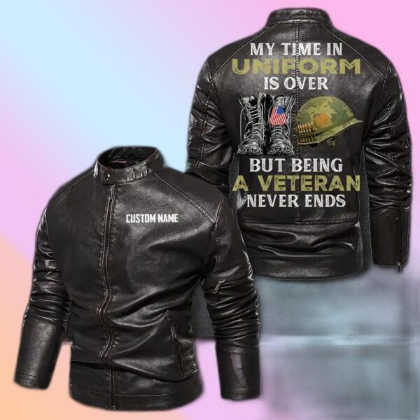 Personalized Leather Jacket But Being A Veteran Never Ends