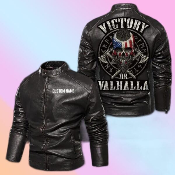 Personalized Leather Jacket Victory Or Valhalla