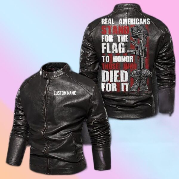 Personalized Leather Jacket Real Americans Stand For The Flag