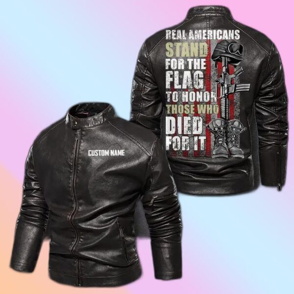 Personalized Leather Jacket Us Veteran-Real American Stand For The Flag