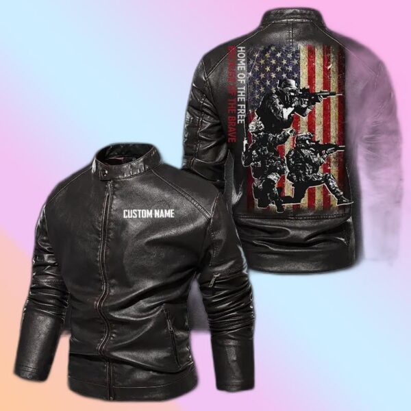 Personalized Leather Jacket Us Veteran Home Of The Free Because Of The Brave