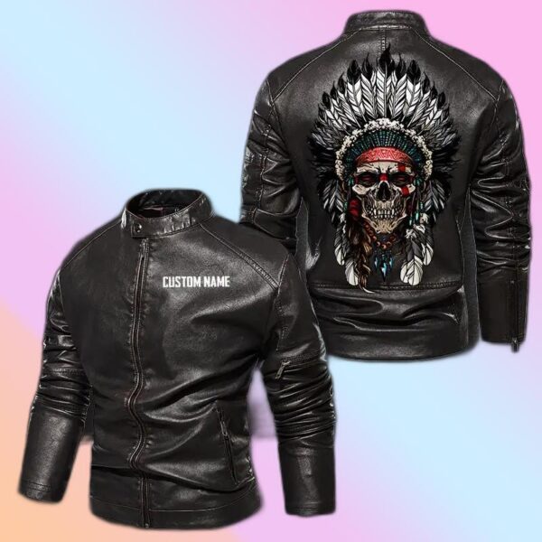 Personalized Leather Jacket Native American Skull