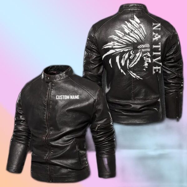 Personalized Leather Jacket Native American