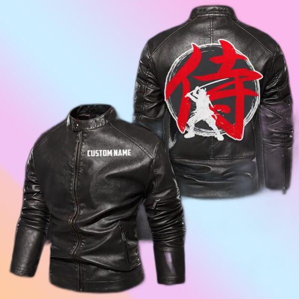 Personalized Leather Jacket Kanji Samurai Motorcycle Rider