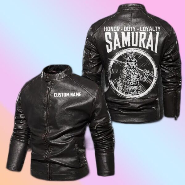 Personalized Leather Jacket Honor Duty Loyalty Samurai Motorcycle Rider