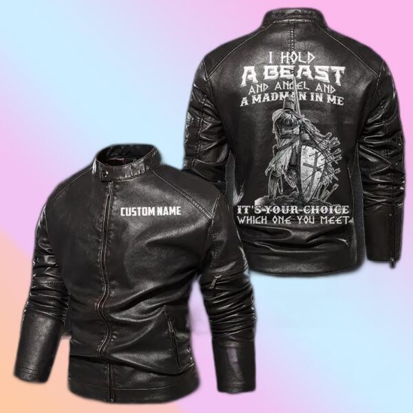 Personalized Leather Jacket I Have A Beast And Angel And A Madman Inside Me Knight Motorcycle Rider