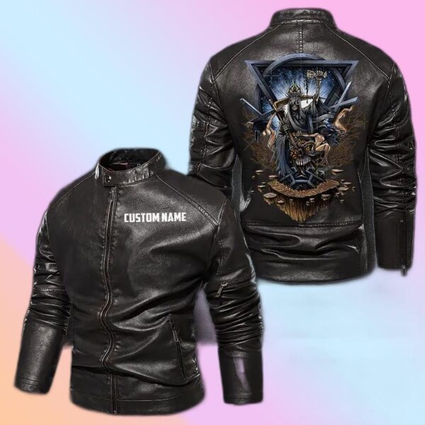 Personalized Leather Jacket Angel Of Death Skull Motorcycle Rider