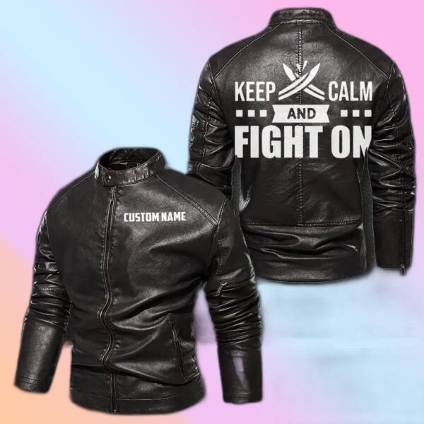 Personalized Leather Jacket Keep Calm And Fight On Knight Motorcycle Rider