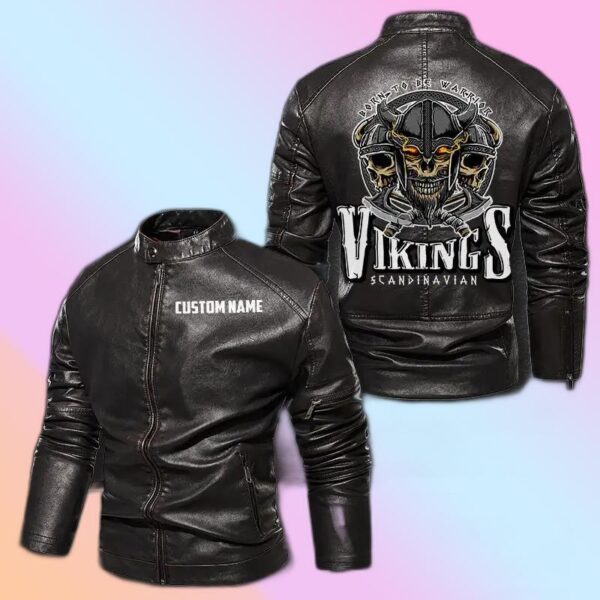 Personalized Leather Jacket Born To Be Viking Warrior Scandinavian Motorcycle Rider