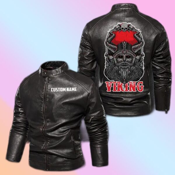 Personalized Leather Jacket Viking Warrior Skull Motorcycle Rider