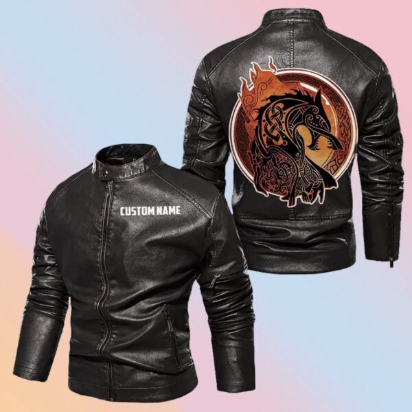 Personalized Leather Jacket Mythology Norse Monster Motorcycle Rider