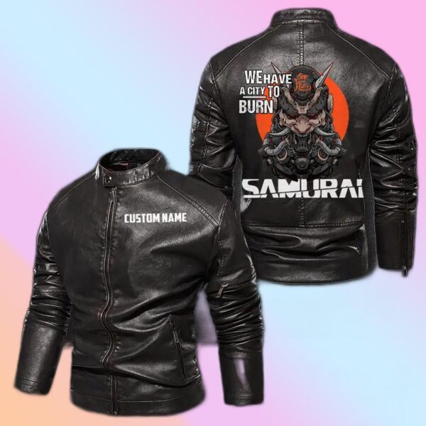 Personalized Leather Jacket We Have A City To Burn Samurai Cyberpunk 2077 Motorcycle Leather Jacket, Plus Size