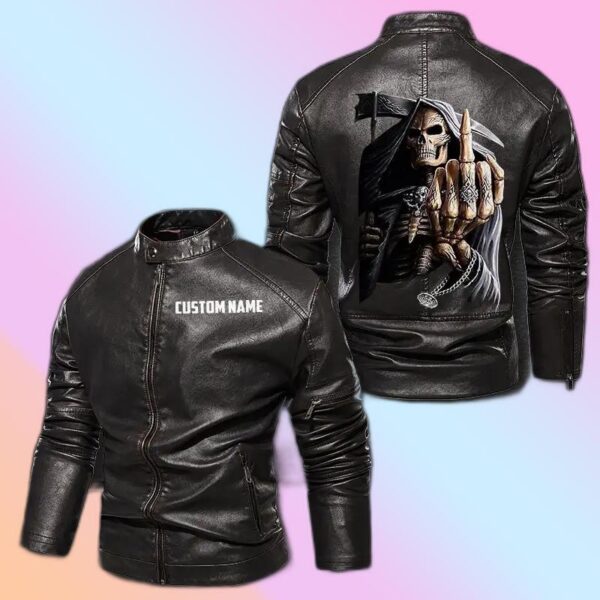 Personalized Leather Jacket I Fear No Death Motorcycle Skull