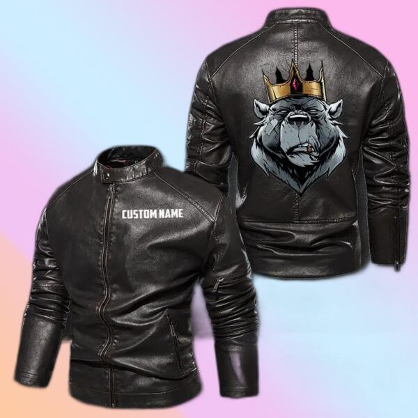 Personalized Leather Jacket Fear The King Bear Motorcycle