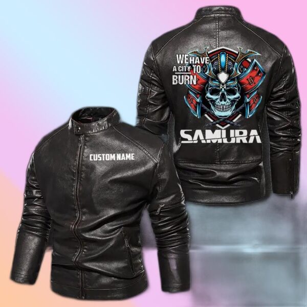 Personalized Leather Jacket We Have A City To Burn Samurai Cyberpunk 2077 Motorcycle Leather Jacket, Plus Size