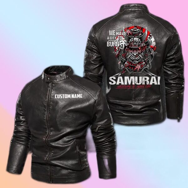Personalized Leather Jacket We Have A City To Burn Samurai Cyberpunk 2077 Motorcycle Leather Jacket, Plus Size