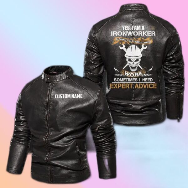 Personalized Leather Jacket Yes, I'm A Ironworker Skull Motorcycle
