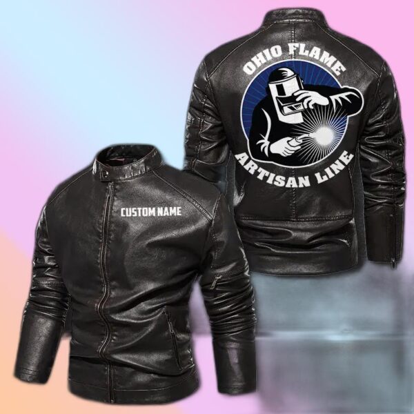 Personalized Leather Jacket Ohio Flame Artisan Line Welder Motorcycle