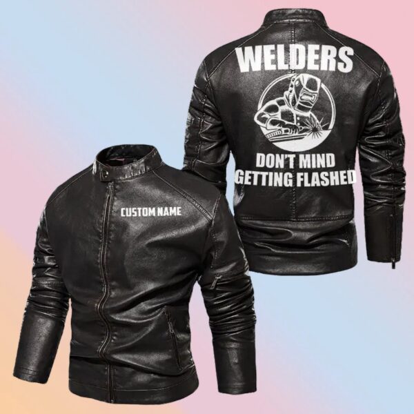 Personalized Leather Jacket Welder Don't Mind Getting Flashed Motorcycle