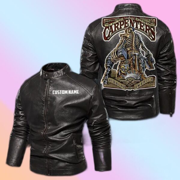 Personalized Leather Jacket American Carpenter Skeleton