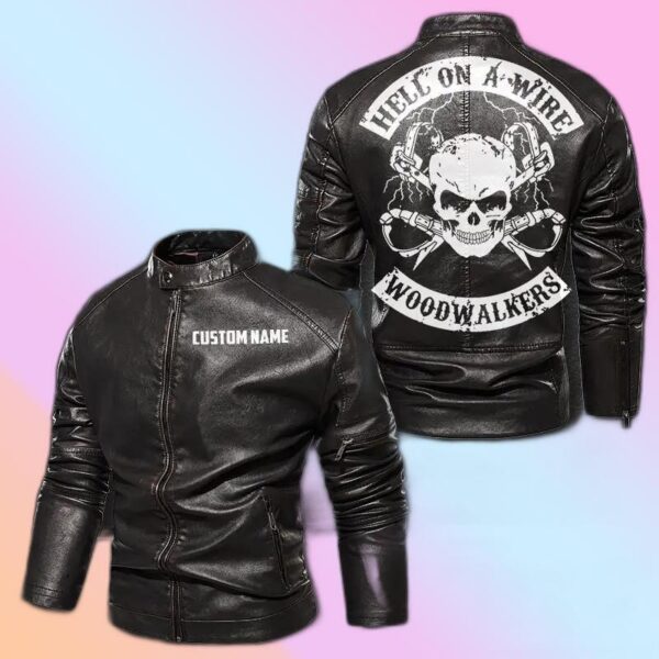 Personalized Leather Jacket Hell On A Wire Woodwalkers