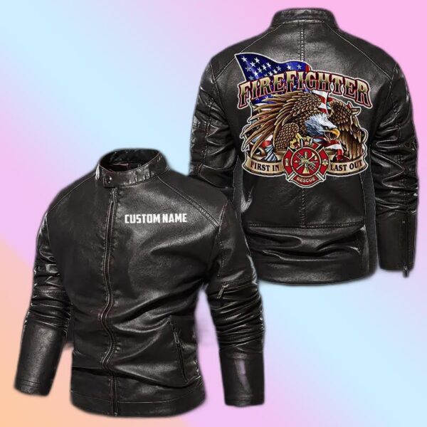 Personalized Leather Jacket United States Firefighter