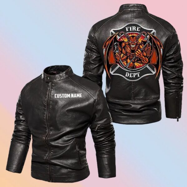 Personalized Leather Jacket Fire Dept Firefighter