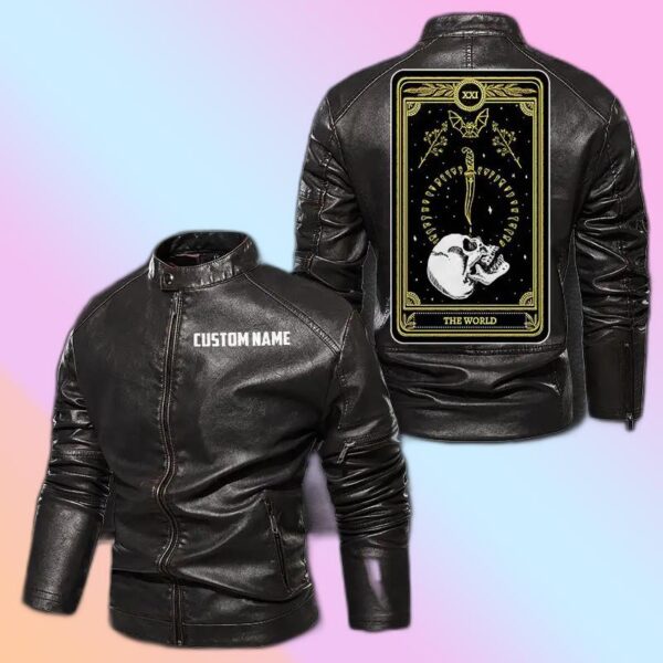 Personalized Leather Jacket The World Tarot Card