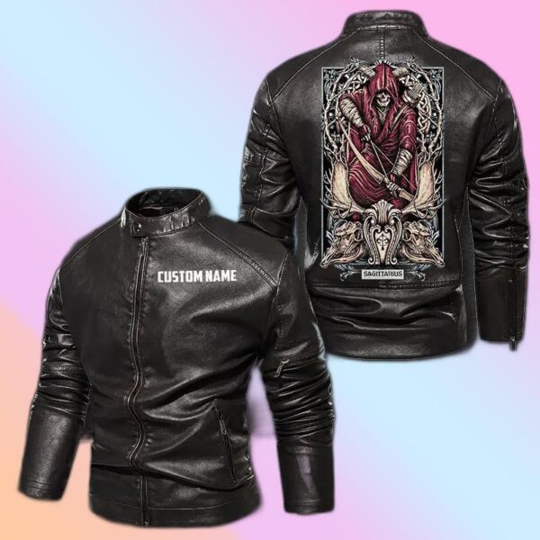 Personalized Leather Jacket Zodiac Sagittarius Motorcycle Club
