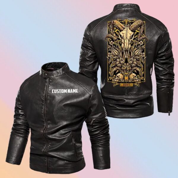 Personalized Leather Jacket Zodiac Aries Motorcycle Club