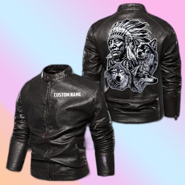 Personalized Leather Jacket American Native Living Soul