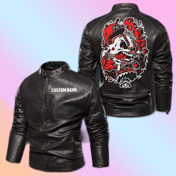 Personalized Leather Jacket Baseball Skull