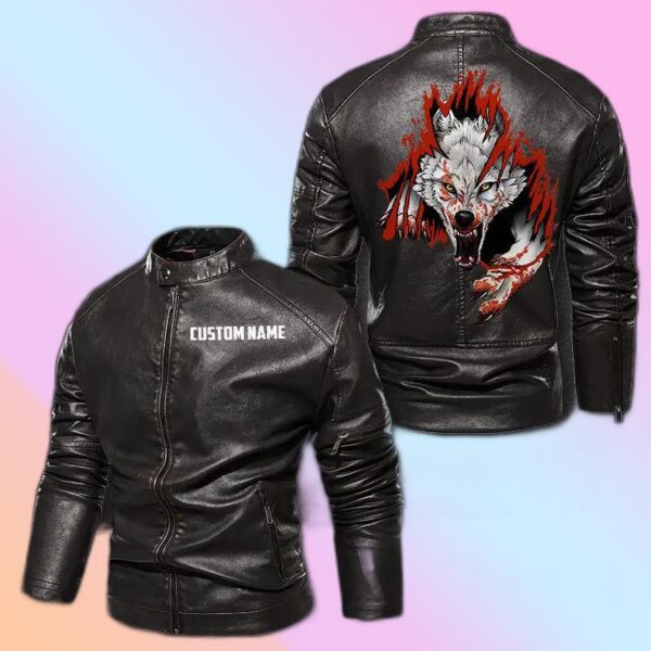 Personalized Leather Jacket Wolf Biker