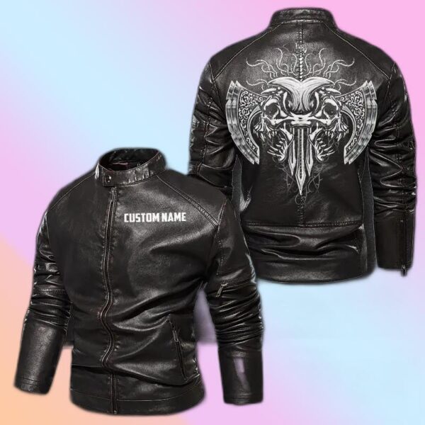 Personalized Leather Jacket Viking Skull