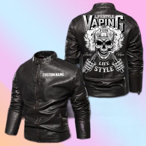 Personalized Leather Jacket Vaping Life Style Skull