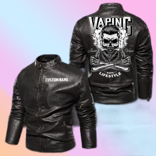 Personalized Leather Jacket Vaping Life Style Skull