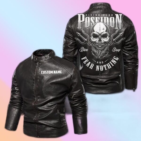 Personalized Leather Jacket Dive Deep And Fear Nothing Diving Club