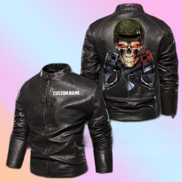 Personalized Leather Jacket Biker Skull Dog Tag