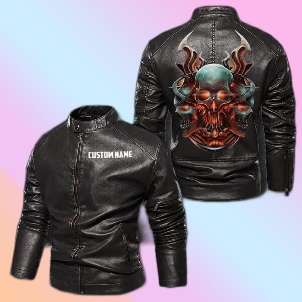Personalized Leather Jacket Tri-demon Skull