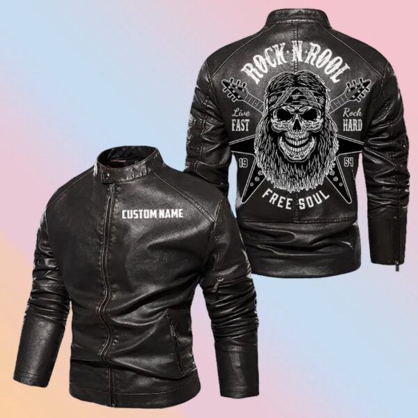 Personalized Leather Jacket Rock n Roll Free Skull
