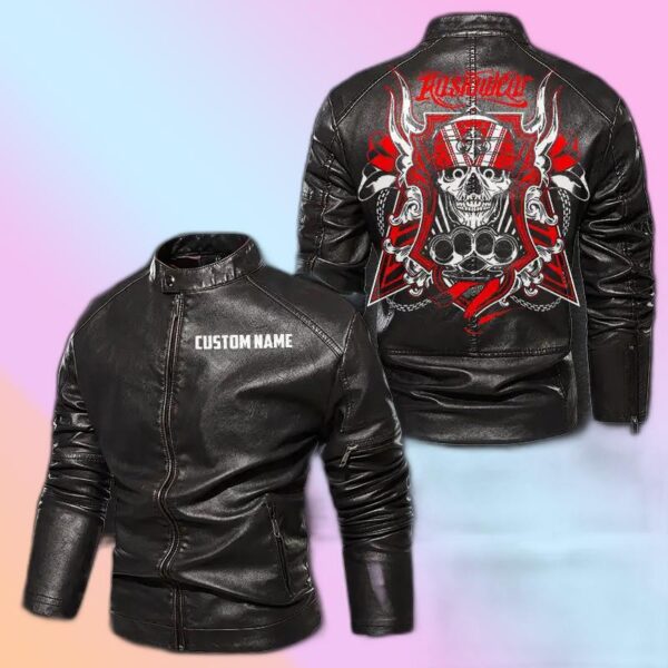 Personalized Leather Jacket Red Skull Knuckle