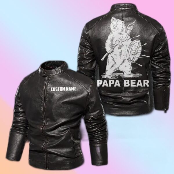 Personalized Leather Jacket Papa bear Warrior
